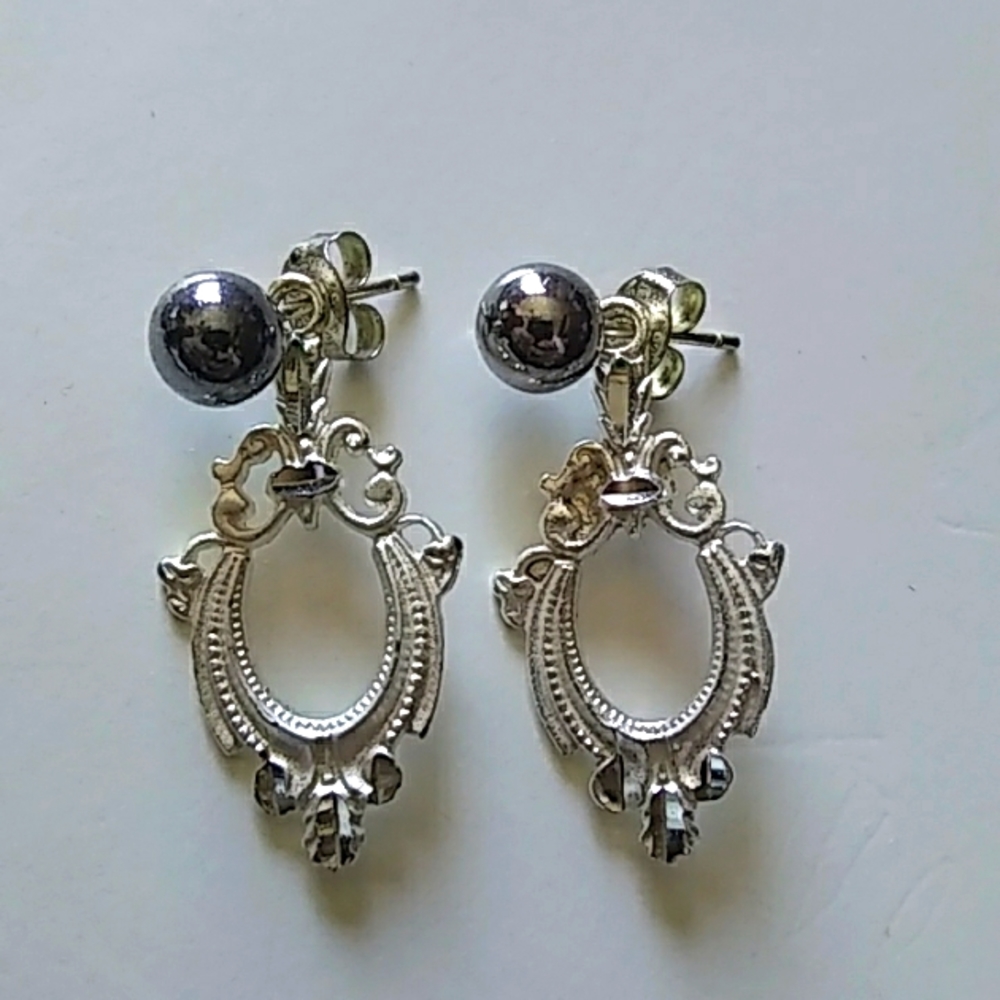 925 Sterling Solid Silver Decorative Earrings - image 1